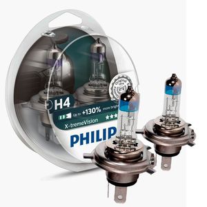 Par Lampada H4 Philips X-Treme Vision 3350K 12V 60/55W 130 Mais Visao