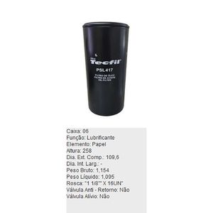 Filtro De Oleo Tecfil Psl417 Caterpillar 120B 120G 120H