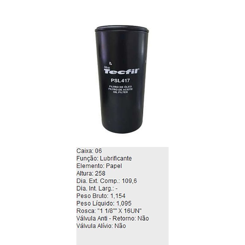 Filtro-De-Oleo-Tecfil-Psl417-Caterpillar-120B-120G-120H-DPS-45718-01