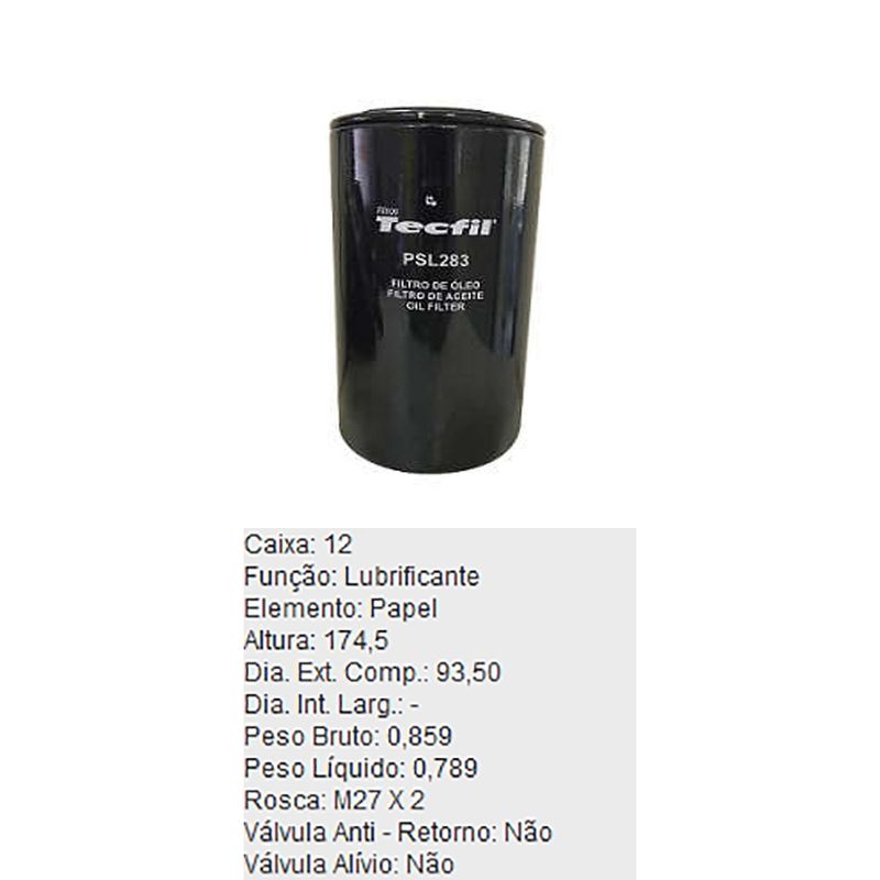 Filtro-De-Oleo-Tecfil-Psl283-Ford-1119-1317E-1319-1517E-DPS-88227-01