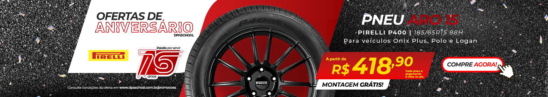 Pneu Aro 15 Pirelli P400 Evo 185/65R15 88H